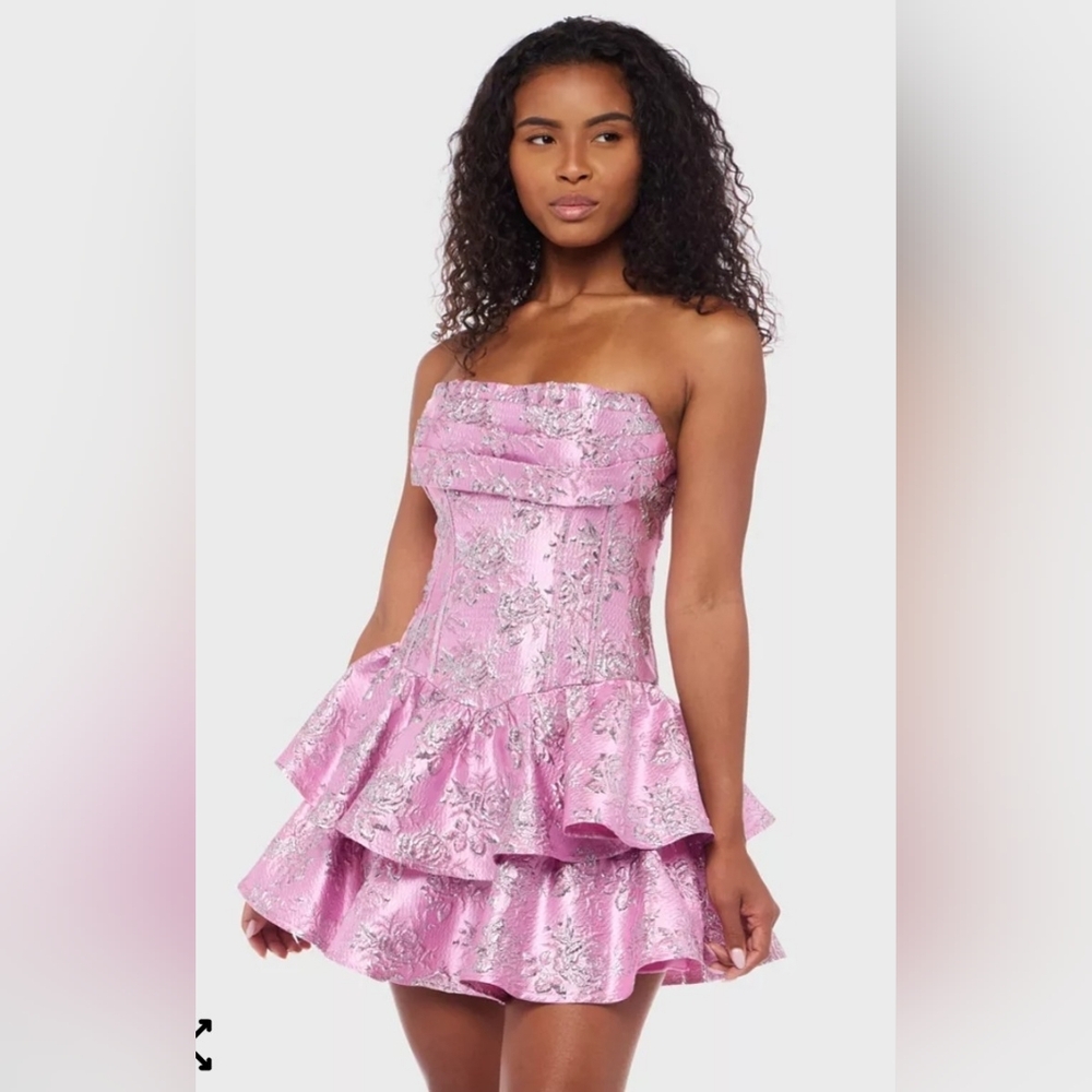Alex & Sophia Strapless Pink Metallic Brocade Peplum Dress Nwt Y2k 90's 9/10 - Picture 1 of 6